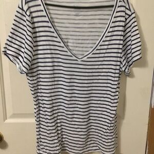Navy and White Striped V-Neck Tee